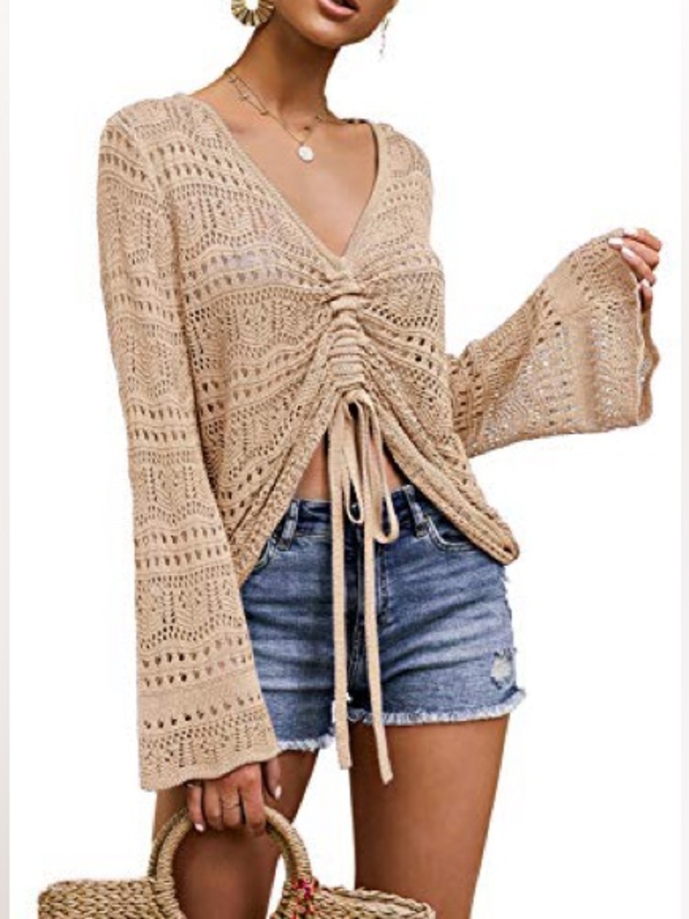 V-Neck Ruched Knit Top
